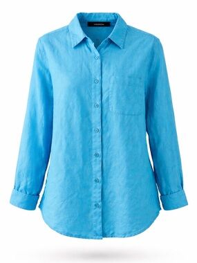 Liz Claiborne Bright Blue Linen Button-Down Shirt Resort Wear